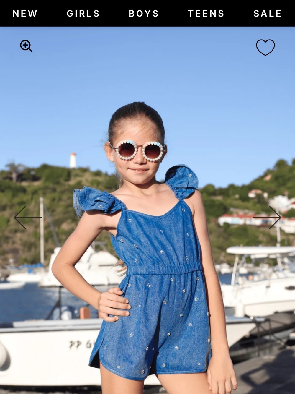 Lola + The Boys Blue Sparkle Denim Romper with Puff Sleeves